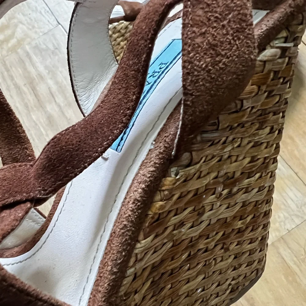 Prada Suede‎ Woven Wicker Wedge Sandals